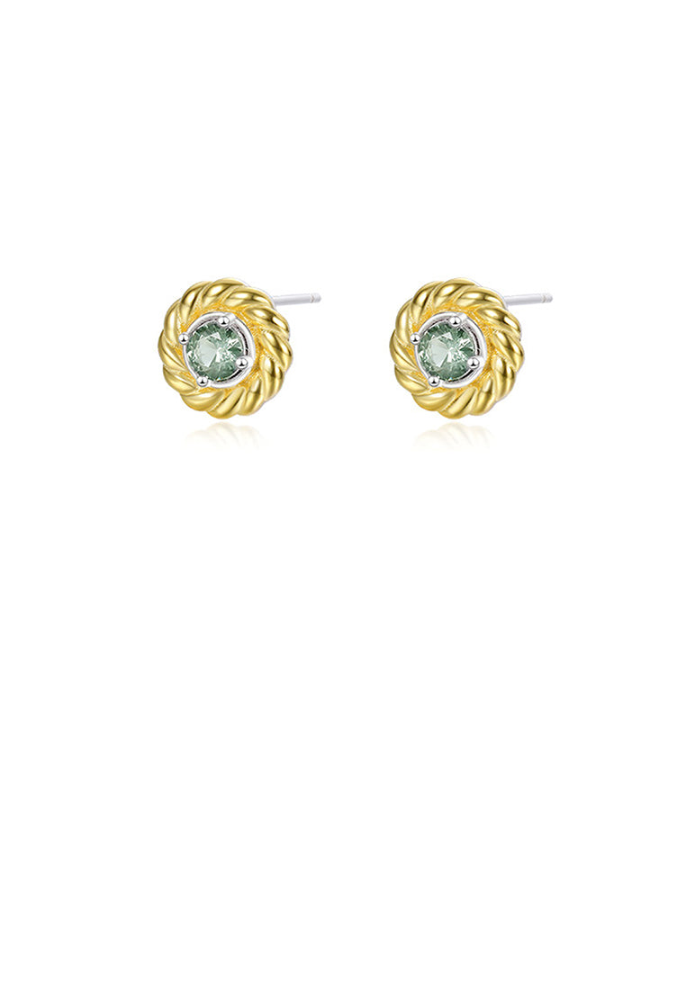 925 Sterling Silver Plated Gold Simple and Fashion Twist Geometric Round Stud Earrings with Cubic Zirconia - Luxurious Look