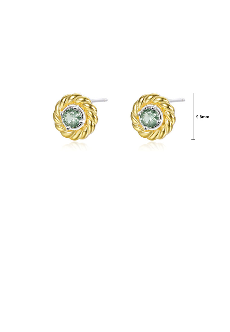 925 Sterling Silver Plated Gold Simple and Fashion Twist Geometric Round Stud Earrings with Cubic Zirconia - Luxurious Look