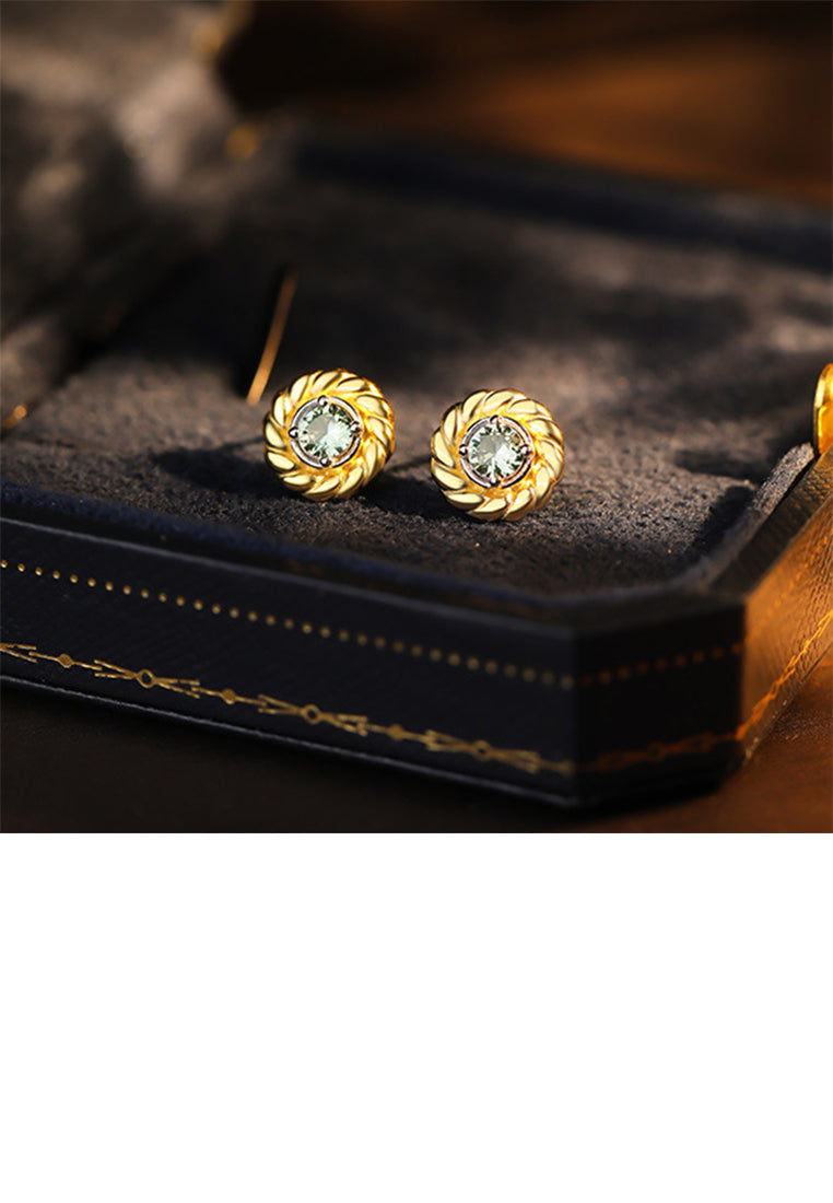 925 Sterling Silver Plated Gold Simple and Fashion Twist Geometric Round Stud Earrings with Cubic Zirconia - Luxurious Look