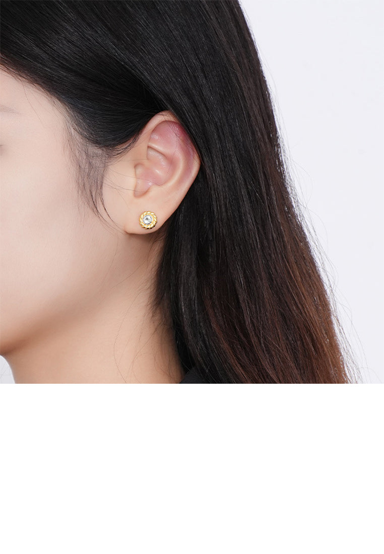 925 Sterling Silver Plated Gold Simple and Fashion Twist Geometric Round Stud Earrings with Cubic Zirconia - Luxurious Look