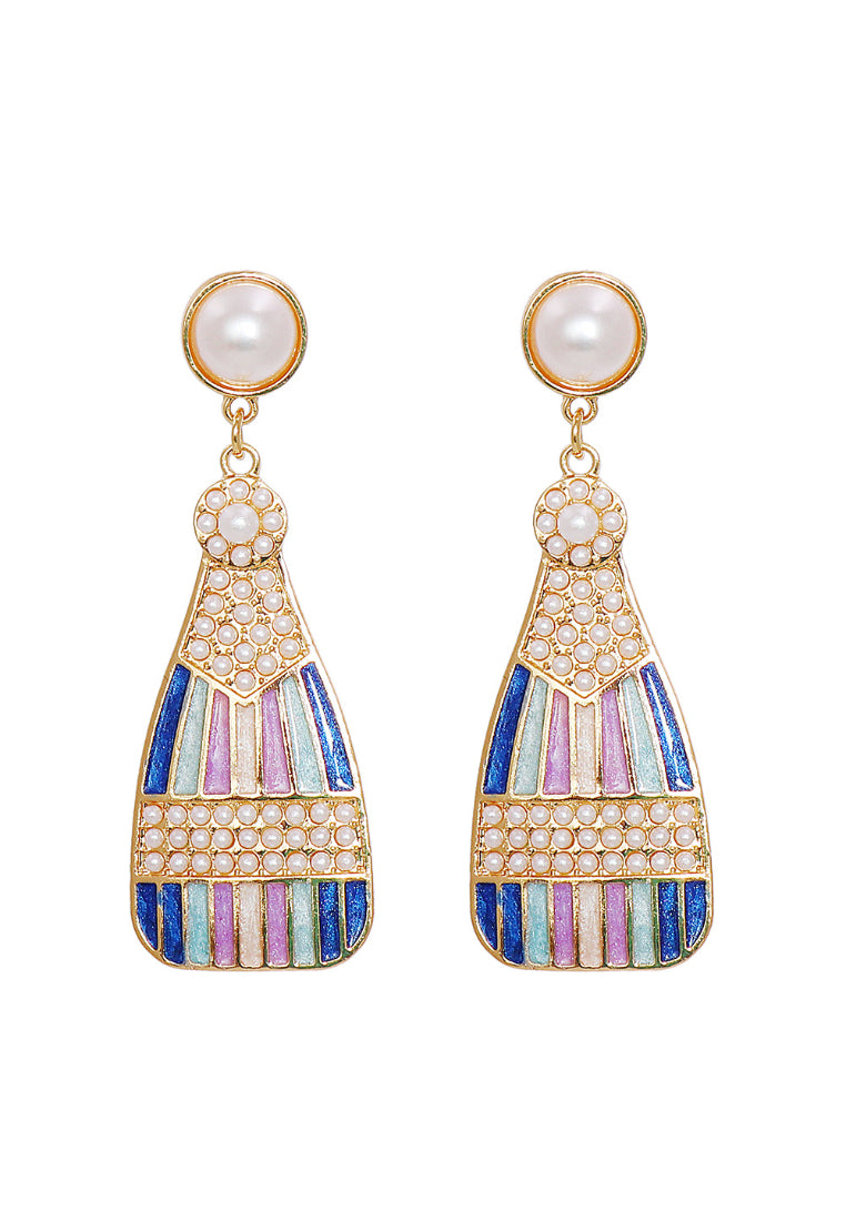 Fashion and Creative Plated Gold Enamel Yellow Wine Bottle Imitation Pearl Earrings with Cubic Zirconia - Luxurious Look