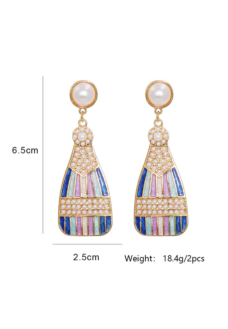 Fashion and Creative Plated Gold Enamel Yellow Wine Bottle Imitation Pearl Earrings with Cubic Zirconia - Luxurious Look
