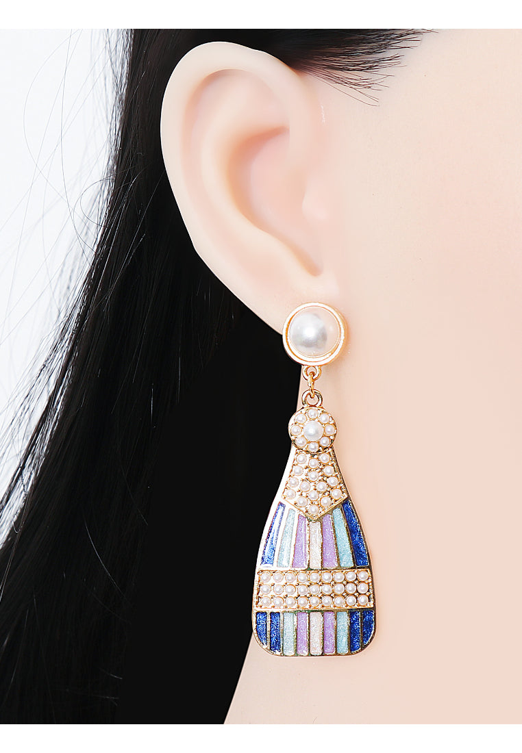 Fashion and Creative Plated Gold Enamel Yellow Wine Bottle Imitation Pearl Earrings with Cubic Zirconia - Luxurious Look