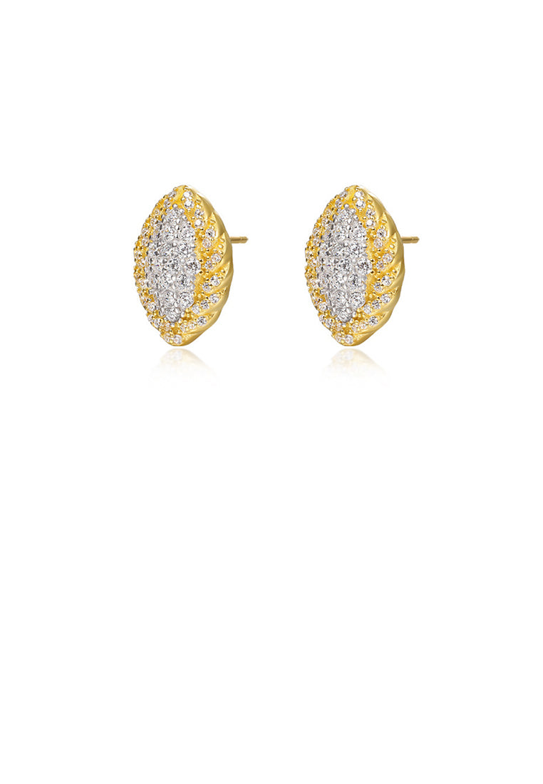 925 Sterling Silver Plated Gold Simple Brilliant Oval Geometric Earrings with Cubic Zirconia - Luxurious Look