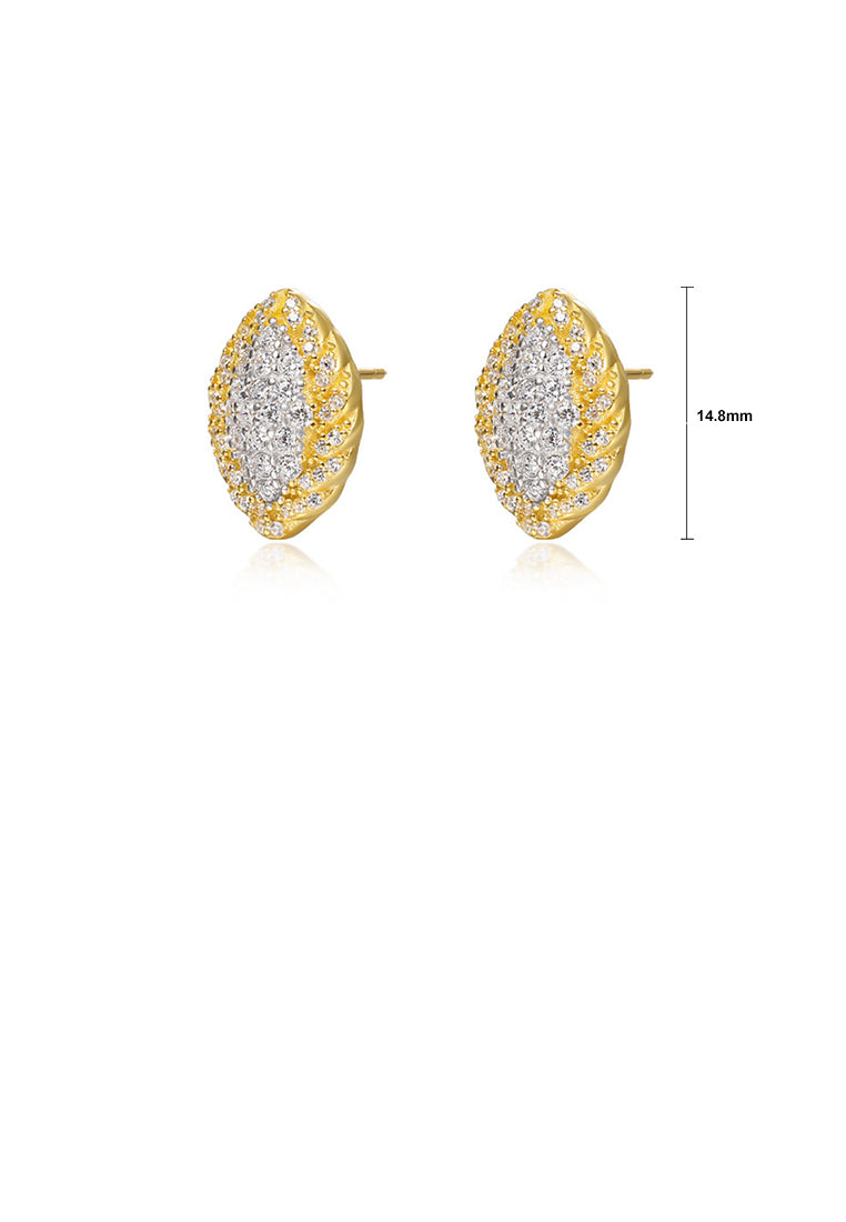 925 Sterling Silver Plated Gold Simple Brilliant Oval Geometric Earrings with Cubic Zirconia - Luxurious Look