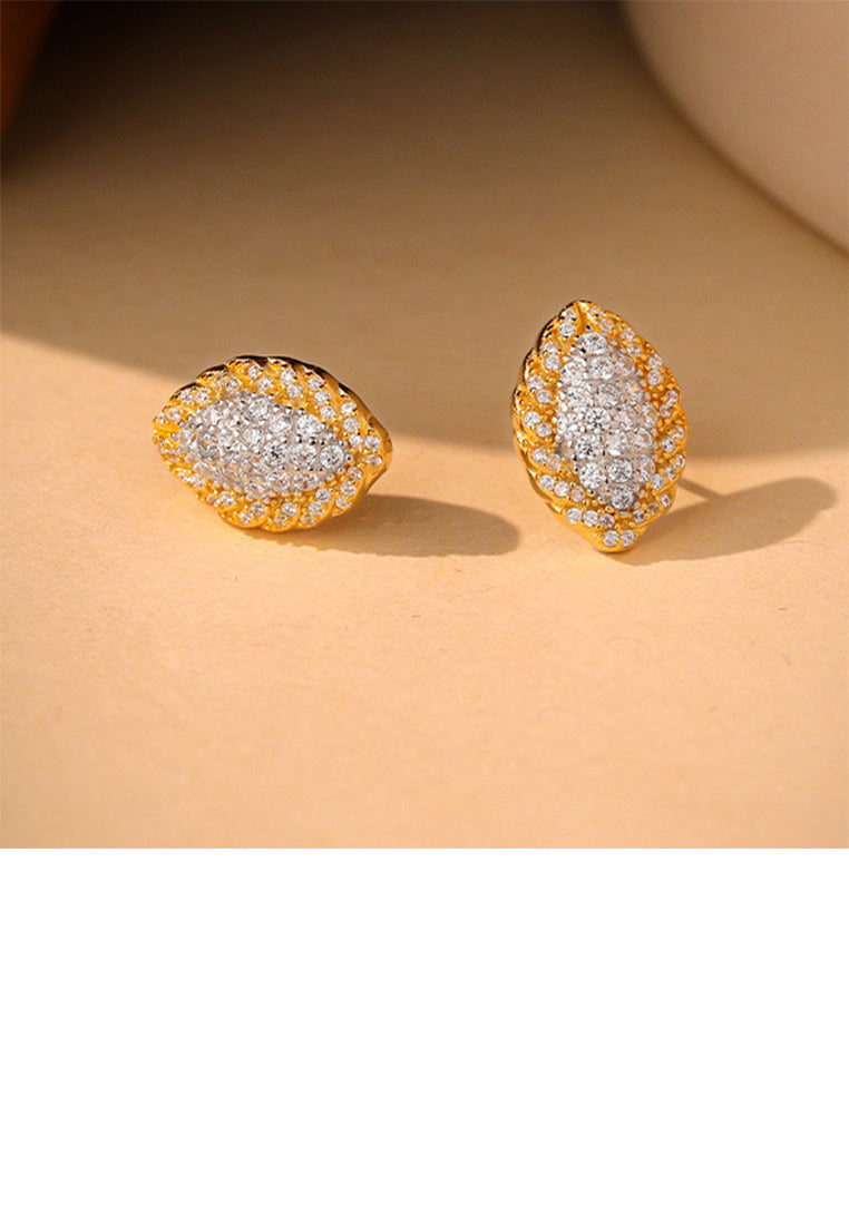 925 Sterling Silver Plated Gold Simple Brilliant Oval Geometric Earrings with Cubic Zirconia - Luxurious Look