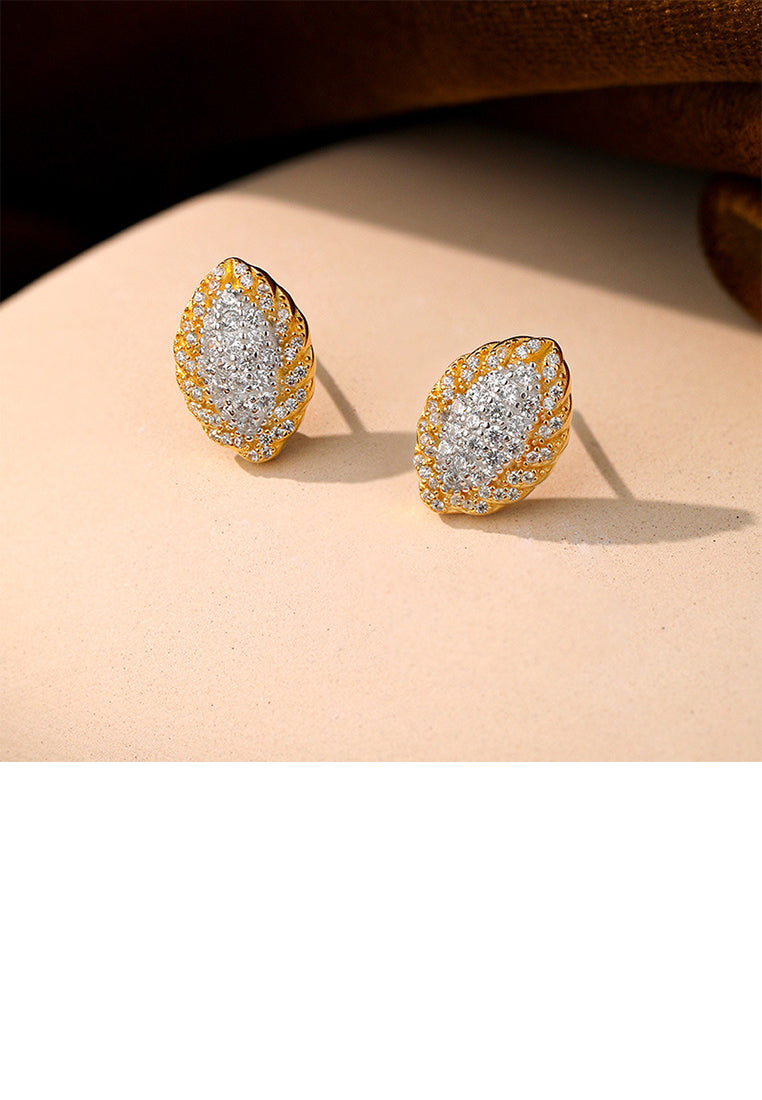 925 Sterling Silver Plated Gold Simple Brilliant Oval Geometric Earrings with Cubic Zirconia - Luxurious Look