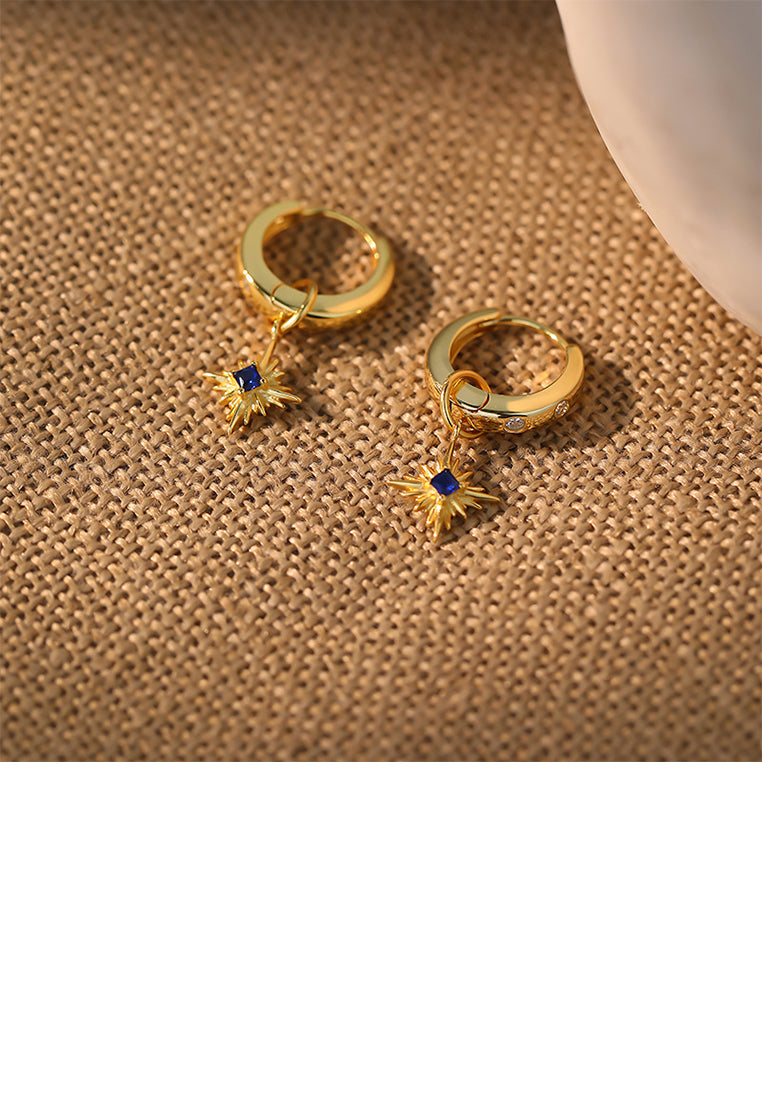 925 Sterling Silver Plated Gold Fashion Personality Star Geometric Earrings with Cubic Zirconia - Luxurious Look