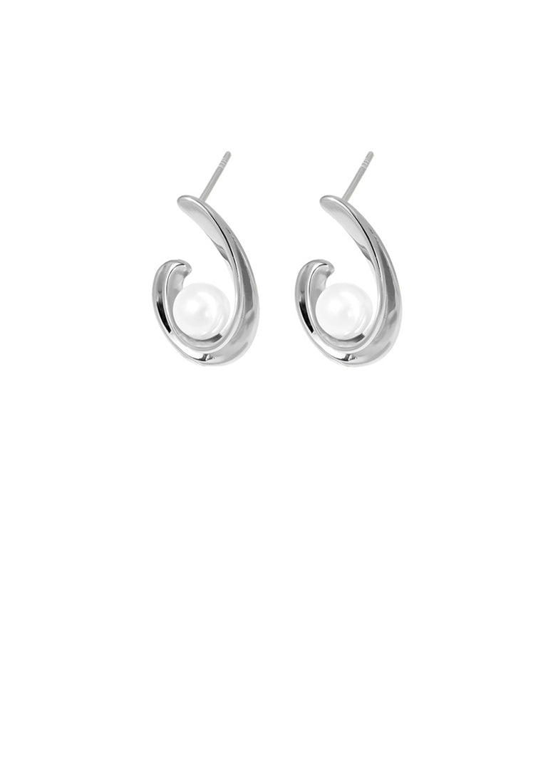 925 Sterling Silver Fashion and Elegant C-shaped Geometric Imitation Pearl Stud Earrings - Luxurious Look