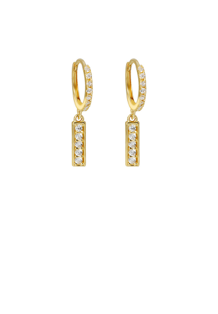 925 Sterling Silver Plated Gold Simple Fashion Geometric Rectangular Earrings with Cubic Zirconia - Luxurious Look