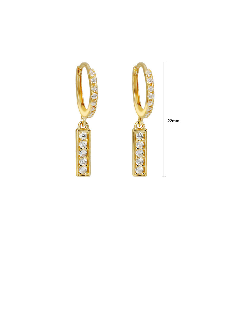 925 Sterling Silver Plated Gold Simple Fashion Geometric Rectangular Earrings with Cubic Zirconia - Luxurious Look