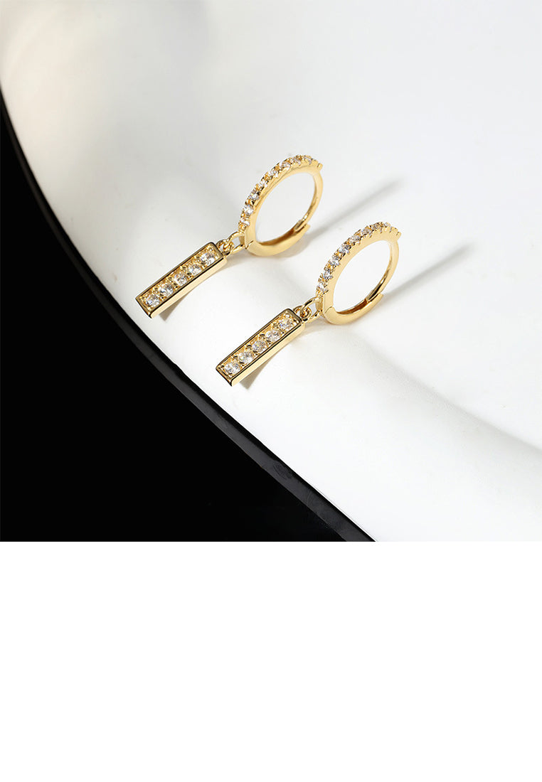 925 Sterling Silver Plated Gold Simple Fashion Geometric Rectangular Earrings with Cubic Zirconia - Luxurious Look