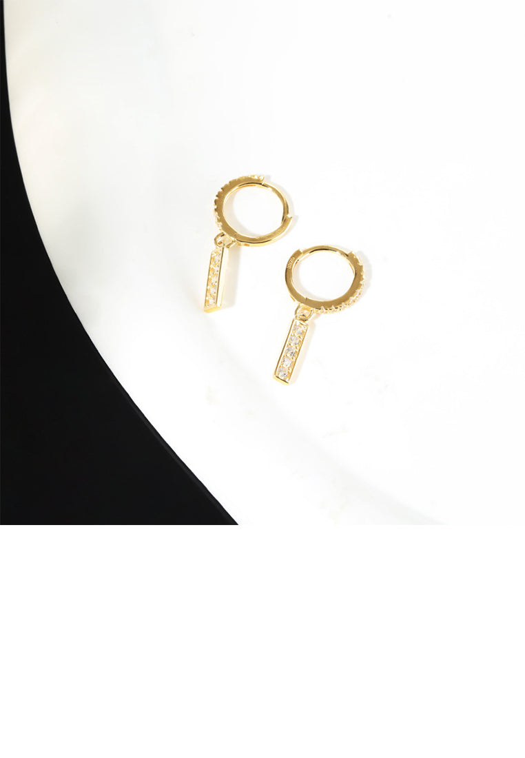 925 Sterling Silver Plated Gold Simple Fashion Geometric Rectangular Earrings with Cubic Zirconia - Luxurious Look