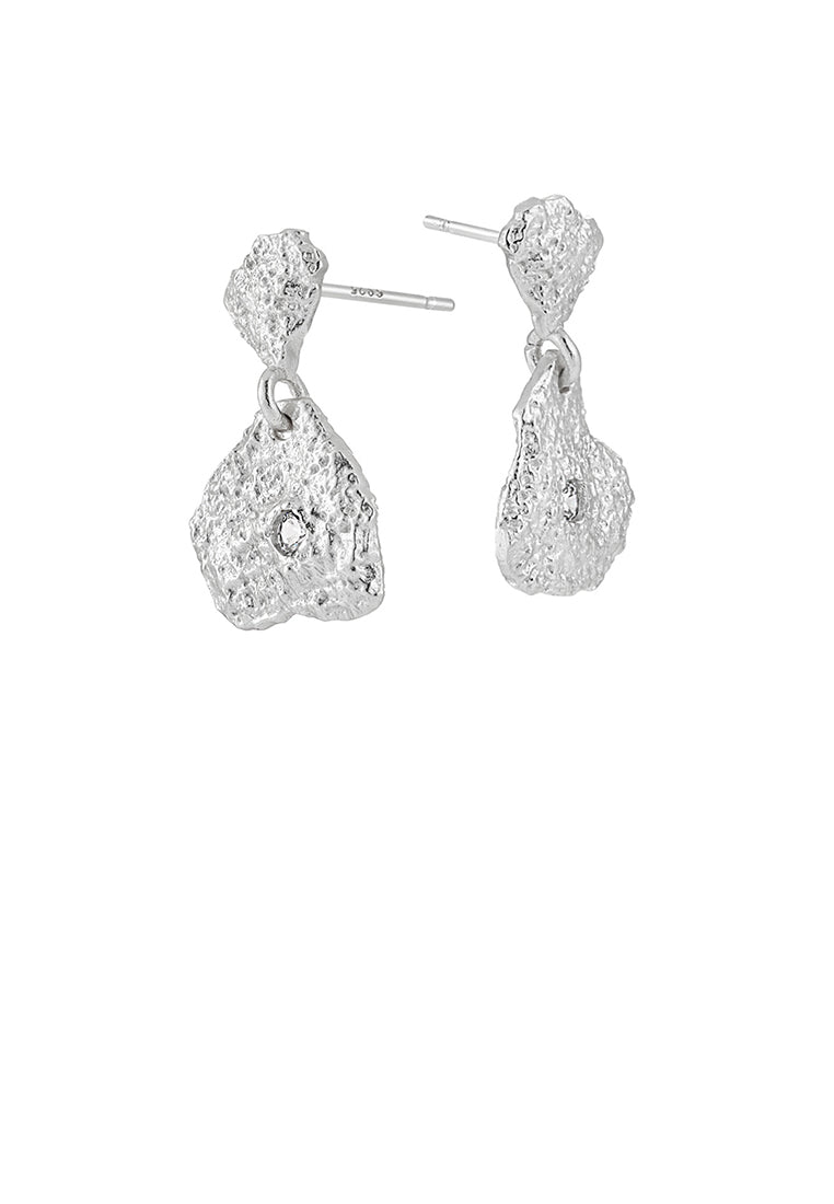925 Sterling Silver Simple Personality Irregular Lava Pattern Geometric Earrings with Cubic Zirconia - Luxurious Look