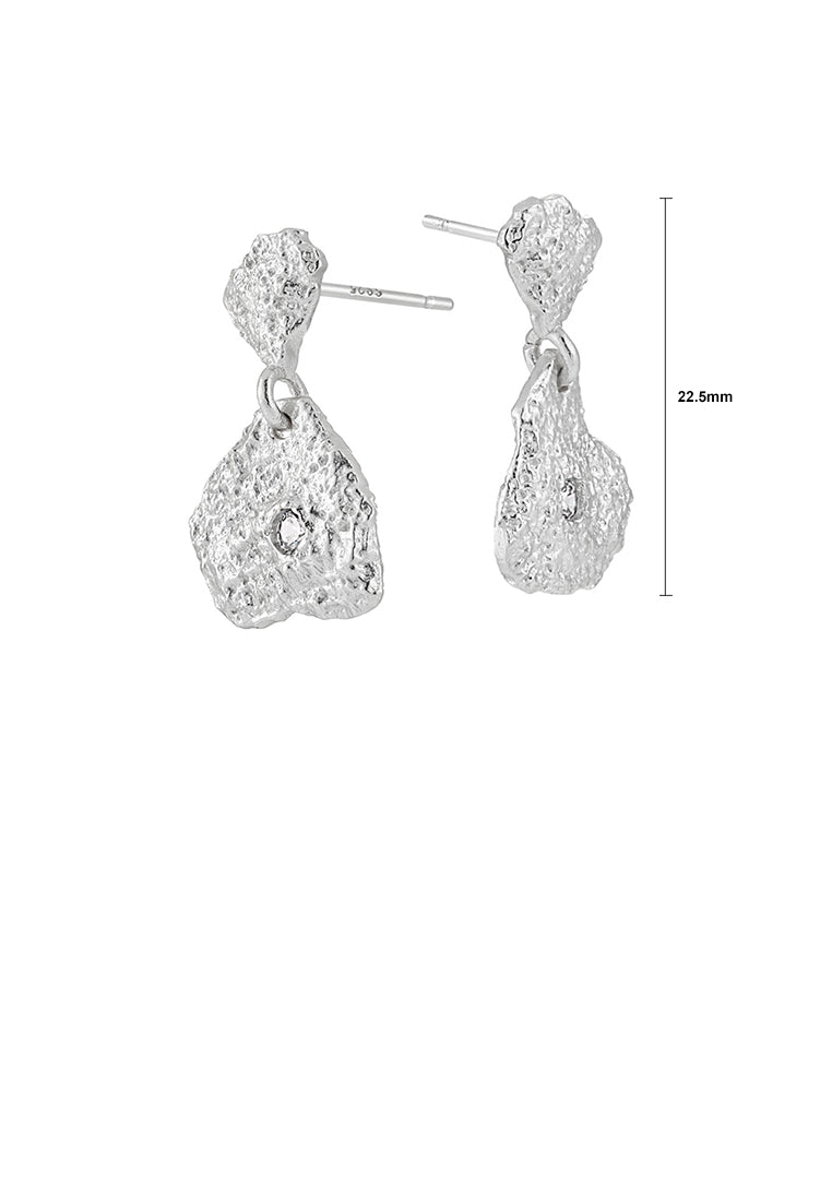 925 Sterling Silver Simple Personality Irregular Lava Pattern Geometric Earrings with Cubic Zirconia - Luxurious Look