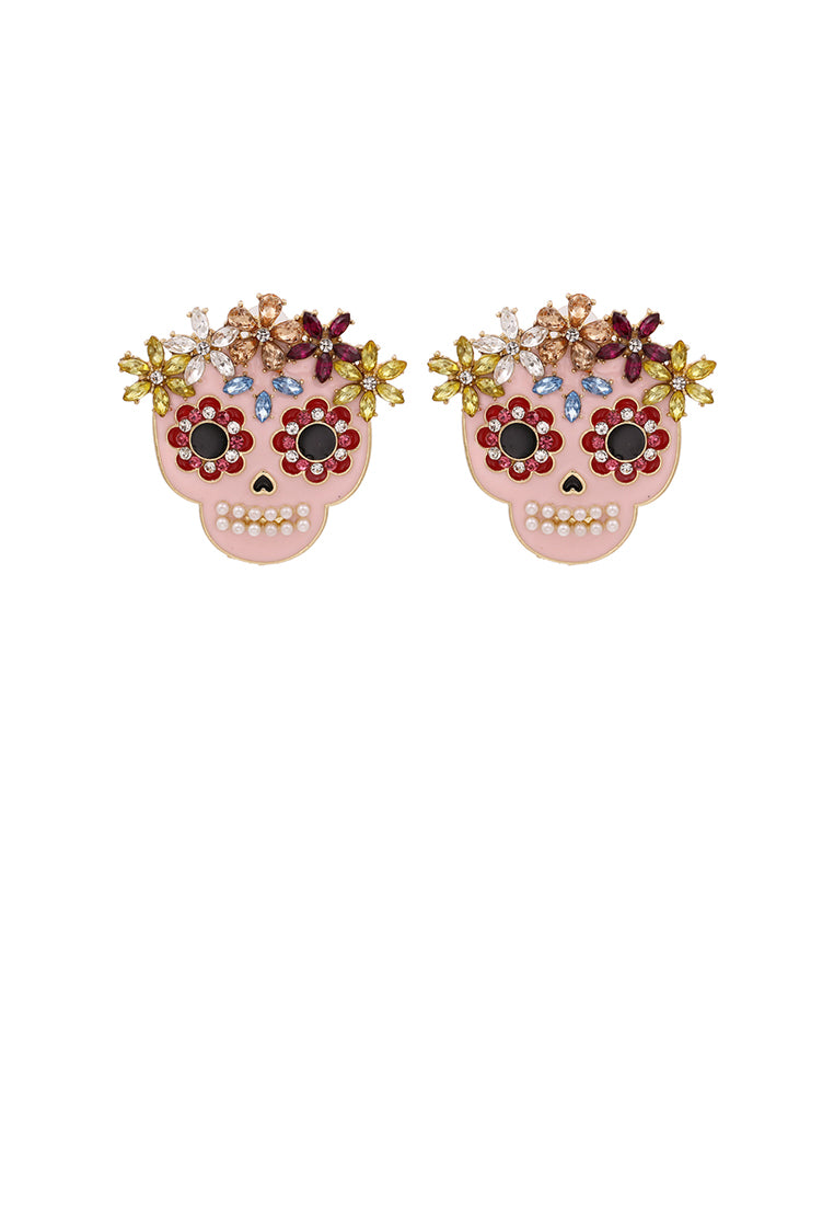 Fashion and Creative Plated Gold Halloween Skull Stud Earrings with Cubic Zirconia - Luxurious Look