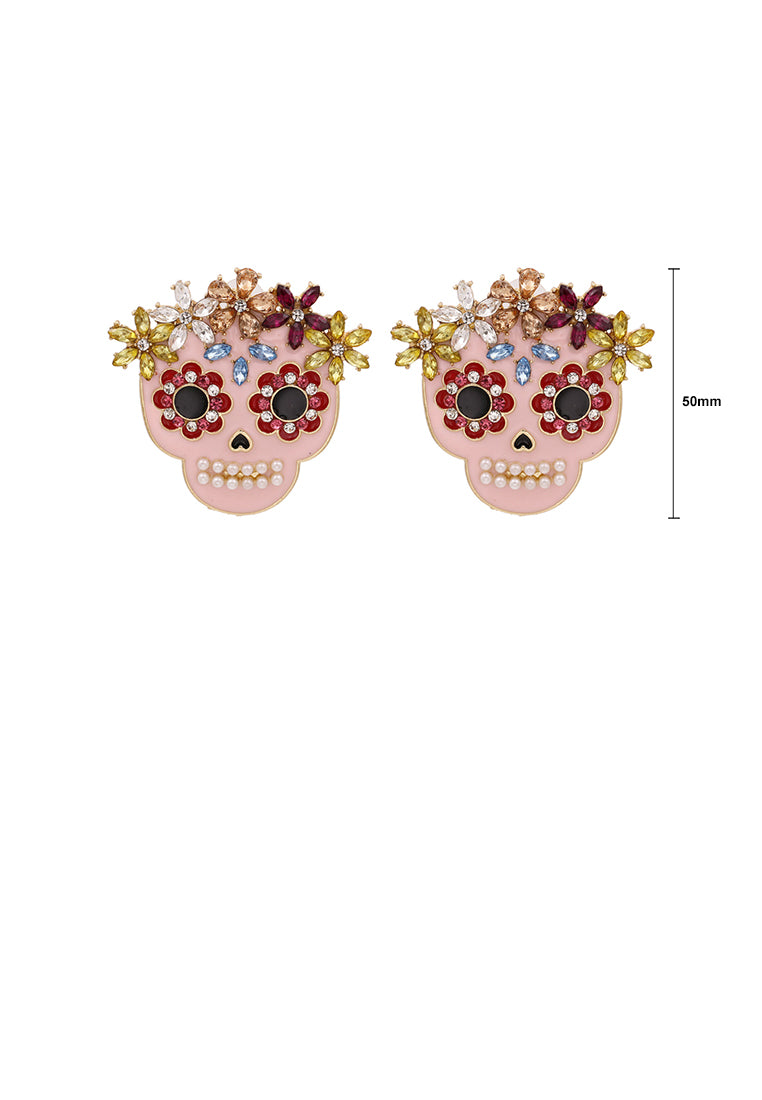Fashion and Creative Plated Gold Halloween Skull Stud Earrings with Cubic Zirconia - Luxurious Look