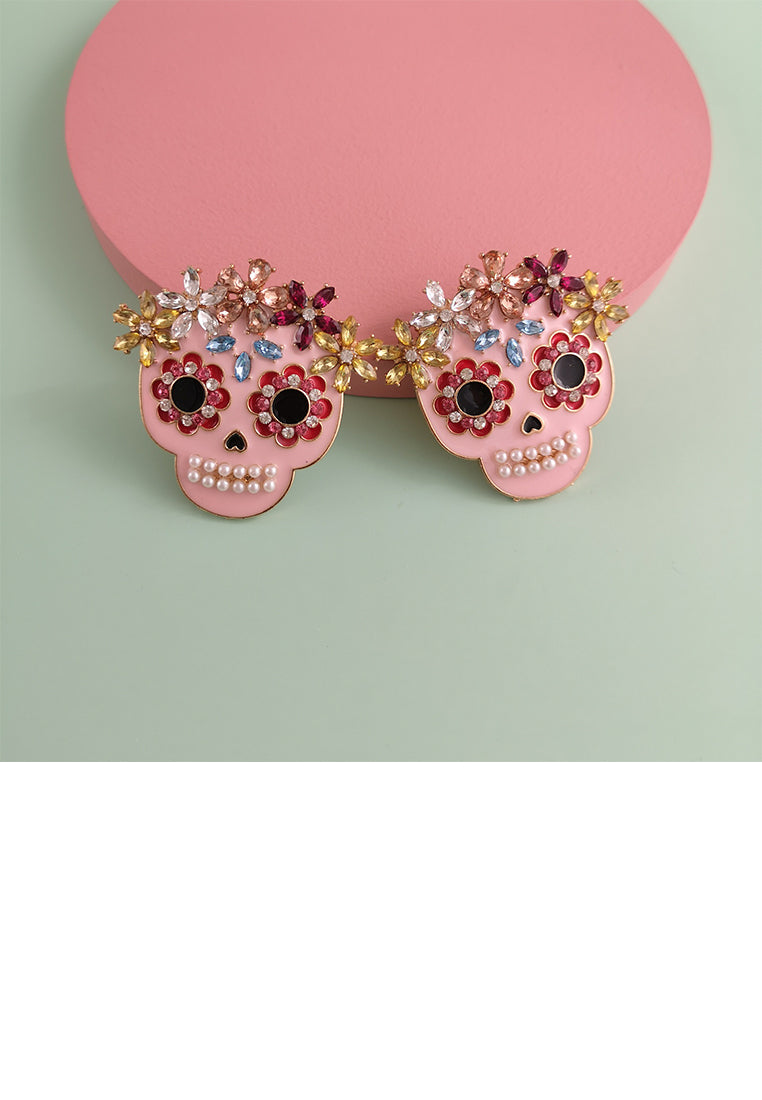 Fashion and Creative Plated Gold Halloween Skull Stud Earrings with Cubic Zirconia - Luxurious Look