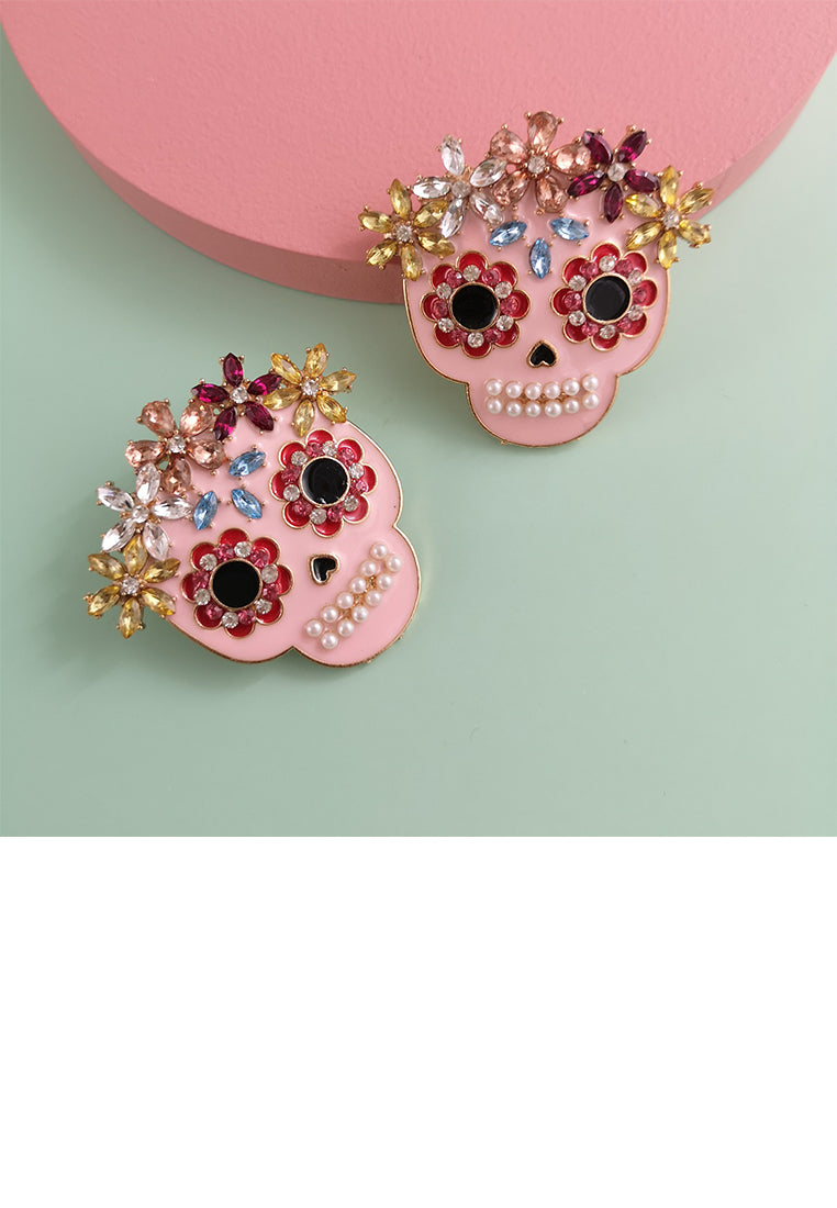 Fashion and Creative Plated Gold Halloween Skull Stud Earrings with Cubic Zirconia - Luxurious Look