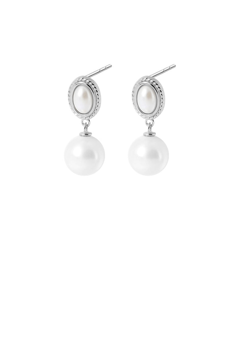 925 Sterling Silver Fashion and Elegant Geometric Imitation Pearl Earrings - Luxurious Look