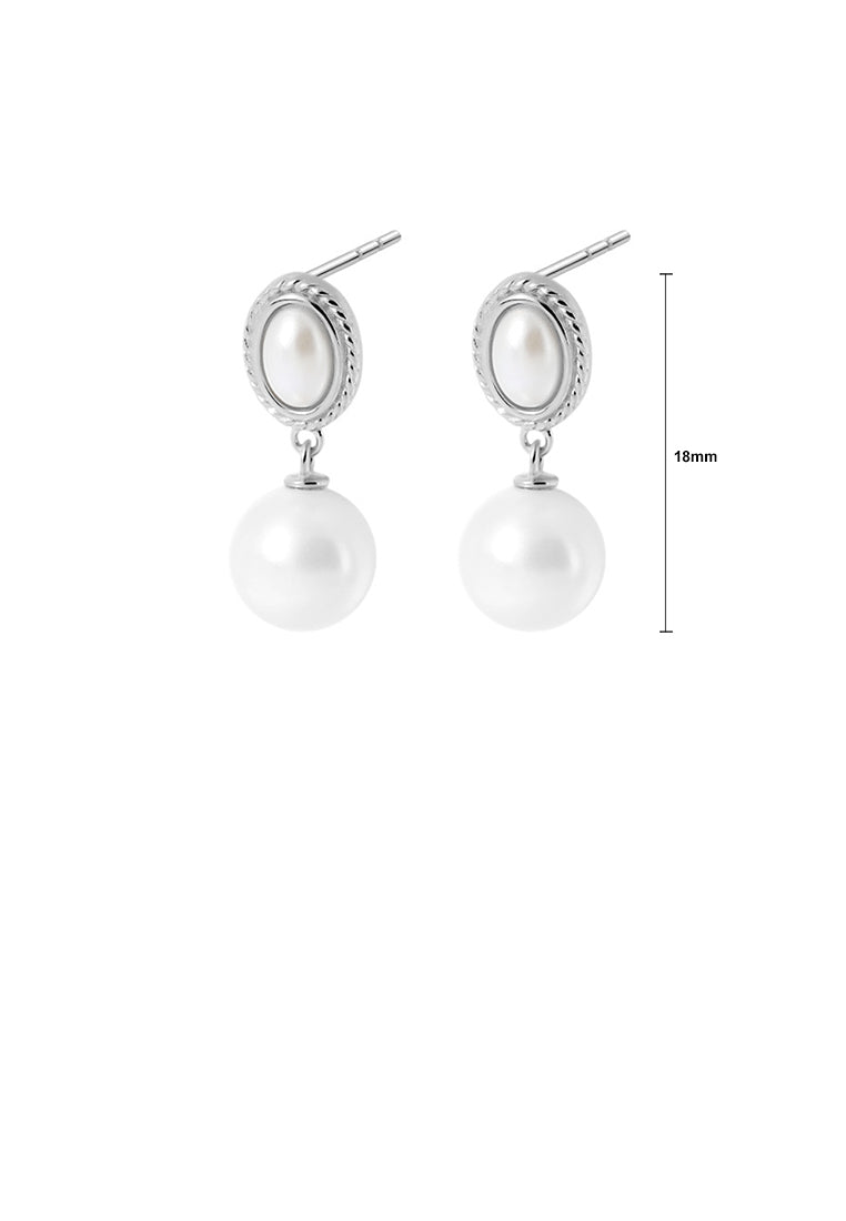925 Sterling Silver Fashion and Elegant Geometric Imitation Pearl Earrings - Luxurious Look