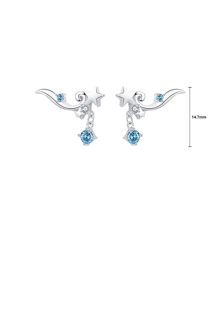 925 Sterling Silver Fashion Simple Star Line Stud Earrings with Blue Cubic Zirconia - Luxurious Look