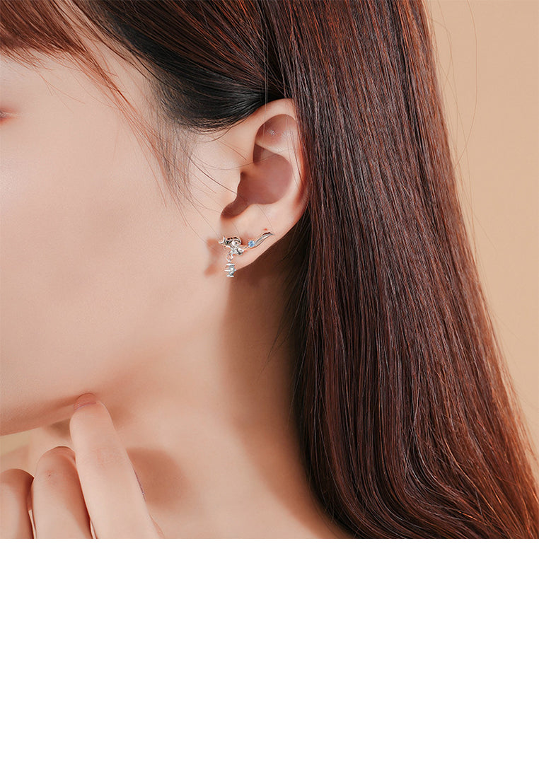 925 Sterling Silver Fashion Simple Star Line Stud Earrings with Blue Cubic Zirconia - Luxurious Look