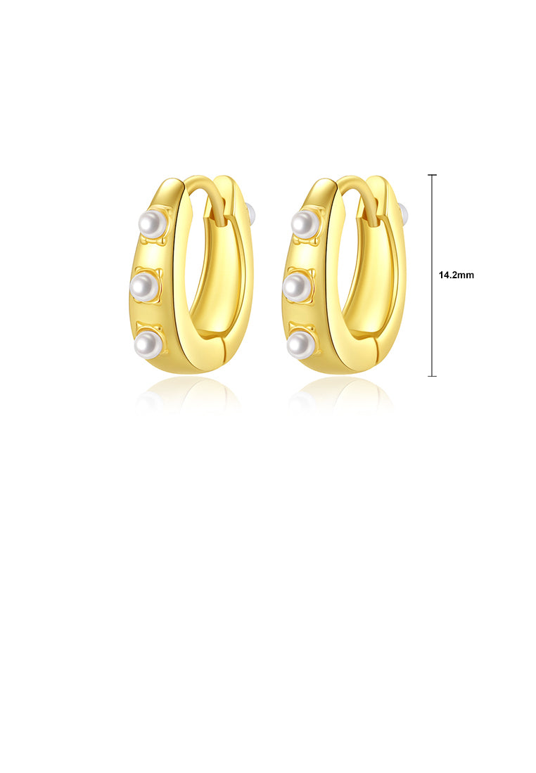 925 Sterling Silver Plated Gold Simple Elegant Geometric Freshwater Pearl Earrings - Luxurious Look