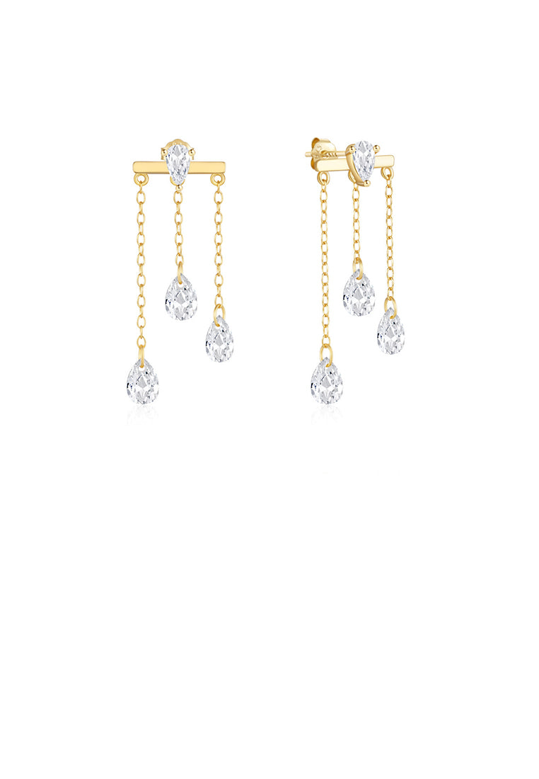 925 Sterling Silver Plated Gold Simple Fashion Water Drop Tassel Earrings with Cubic Zirconia - Luxurious Look