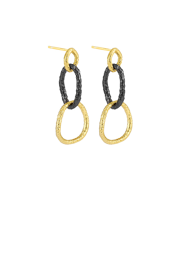 925 Sterling Silver Plated Gold Black Two-tone Geometric Hoop Earrings