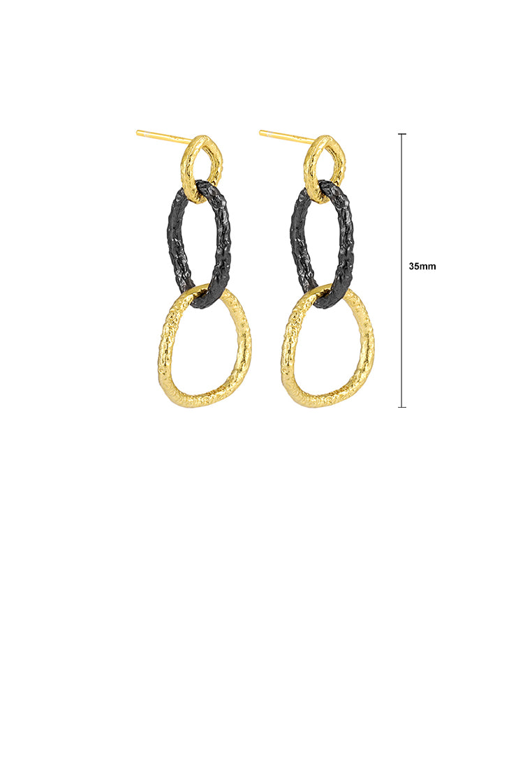 925 Sterling Silver Plated Gold Black Two-tone Geometric Hoop Earrings