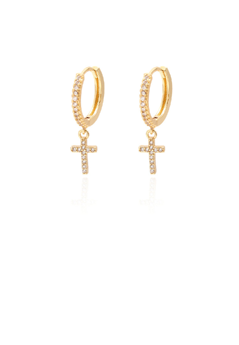 Fashion Simple Plated Gold Cross Geometric Earrings with Cubic Zirconia - Luxurious Look