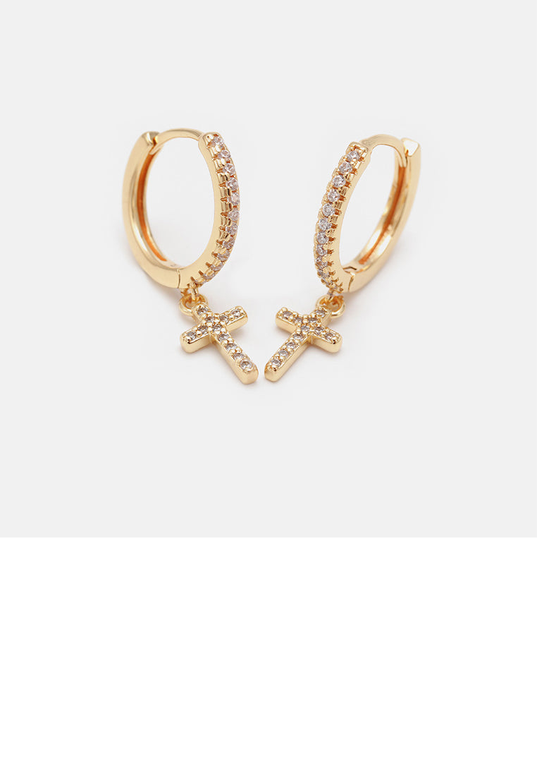 Fashion Simple Plated Gold Cross Geometric Earrings with Cubic Zirconia - Luxurious Look