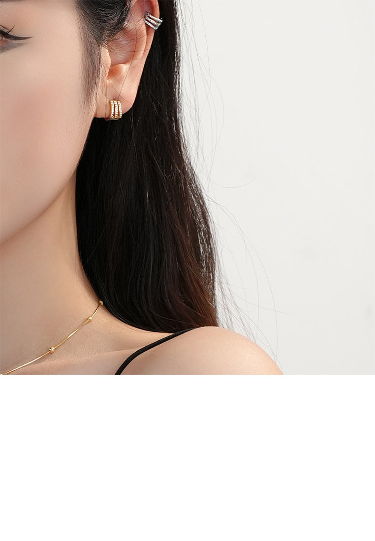 925 Sterling Silver Plated Gold Simple and Personalized Multi-layered Geometric Hoop Earrings with Cubic Zirconia - Luxurious Look