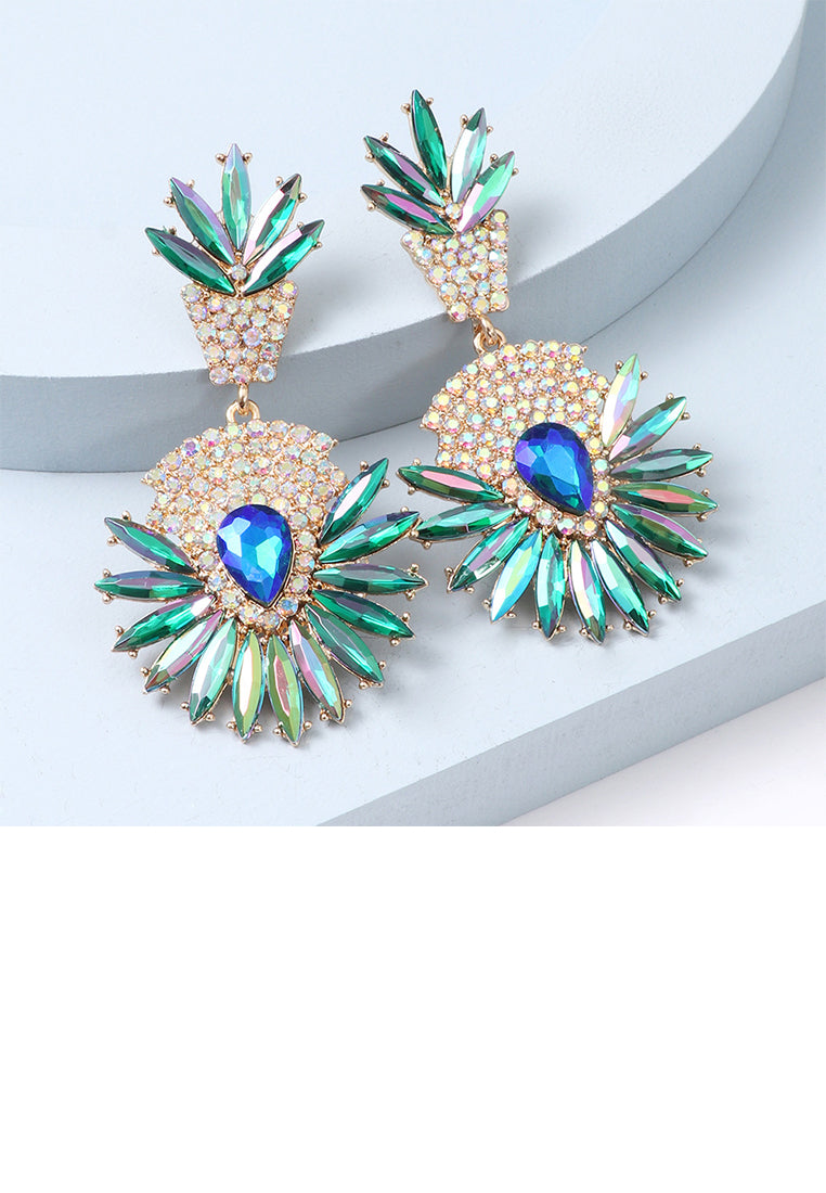 Fashion Brilliant Plated Gold Floral Geometric Round Earrings with Green Cubic Zirconia - Luxurious Look