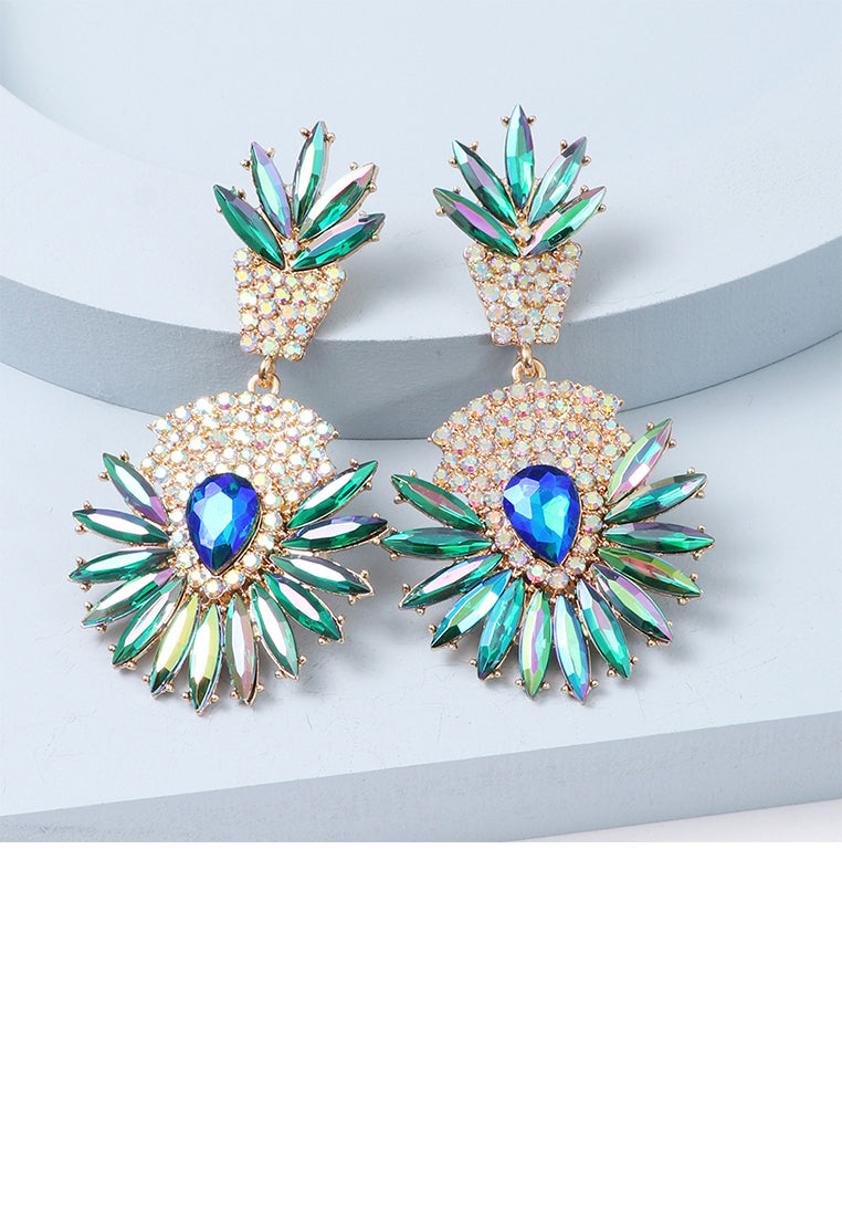 Fashion Brilliant Plated Gold Floral Geometric Round Earrings with Green Cubic Zirconia - Luxurious Look