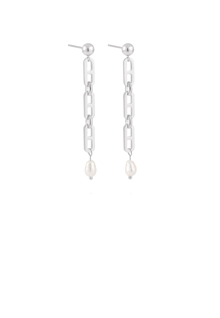 925 Sterling Silver Simple Fashion Chain Tassel Freshwater Pearl Earrings - Luxurious Look
