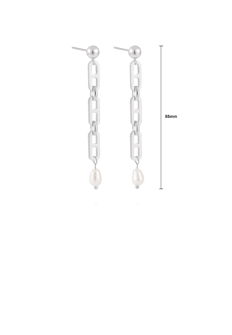 925 Sterling Silver Simple Fashion Chain Tassel Freshwater Pearl Earrings - Luxurious Look