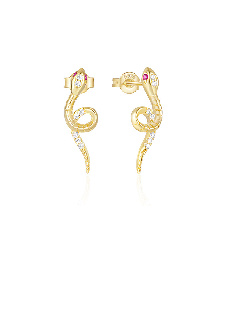 925 Sterling Silver Plated Gold Simple Personality Snake Shape Geometric Stud Earrings with Cubic Zirconia - Luxurious Look
