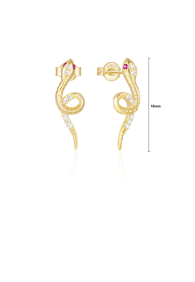 925 Sterling Silver Plated Gold Simple Personality Snake Shape Geometric Stud Earrings with Cubic Zirconia - Luxurious Look