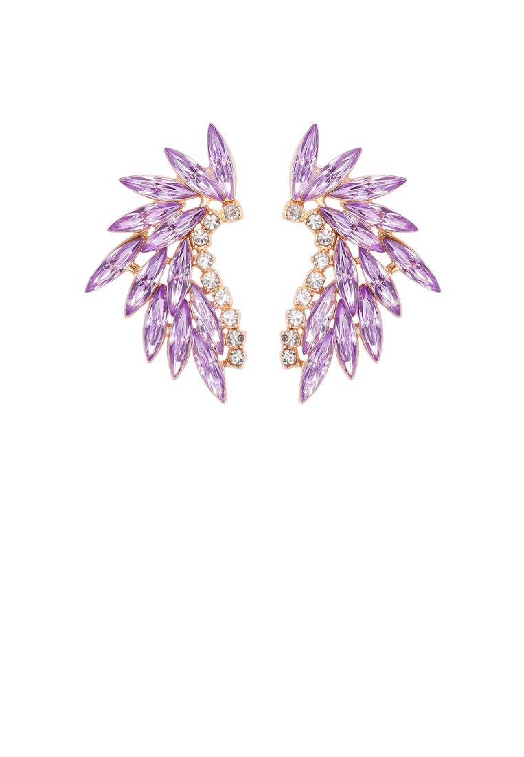 Fashion Temperament Plated Gold Angel Wing Stud Earrings with Purple Cubic Zirconia - Luxurious Look