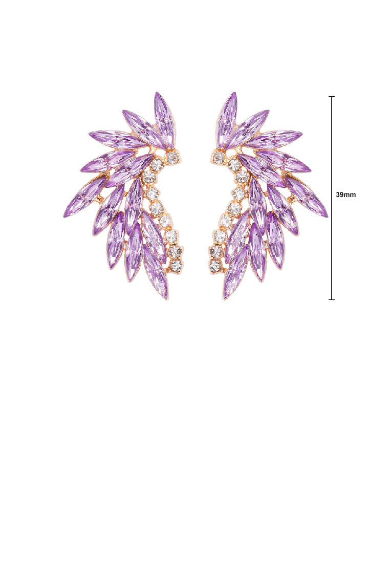 Fashion Temperament Plated Gold Angel Wing Stud Earrings with Purple Cubic Zirconia - Luxurious Look