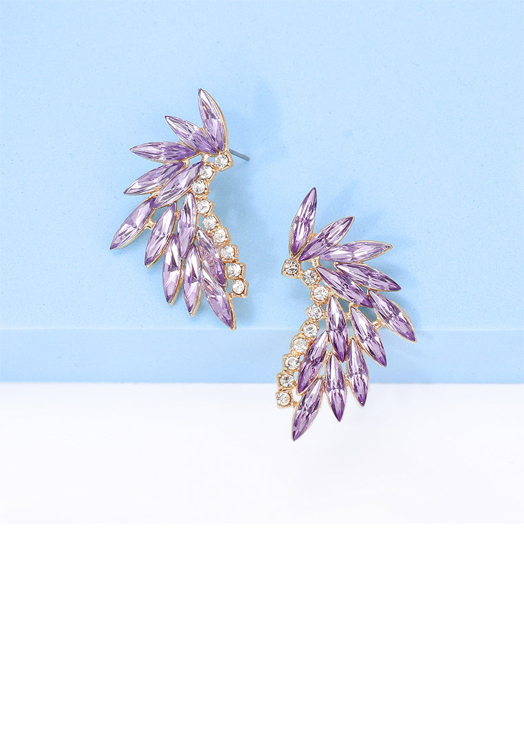 Fashion Temperament Plated Gold Angel Wing Stud Earrings with Purple Cubic Zirconia - Luxurious Look