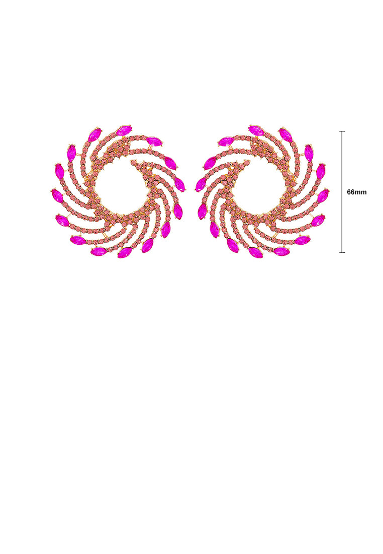 Fashion and Personalized Plated Gold Whirlwind Fireworks Stud Earrings with Rose Red Cubic Zirconia - Luxurious Look - Vibrant Color