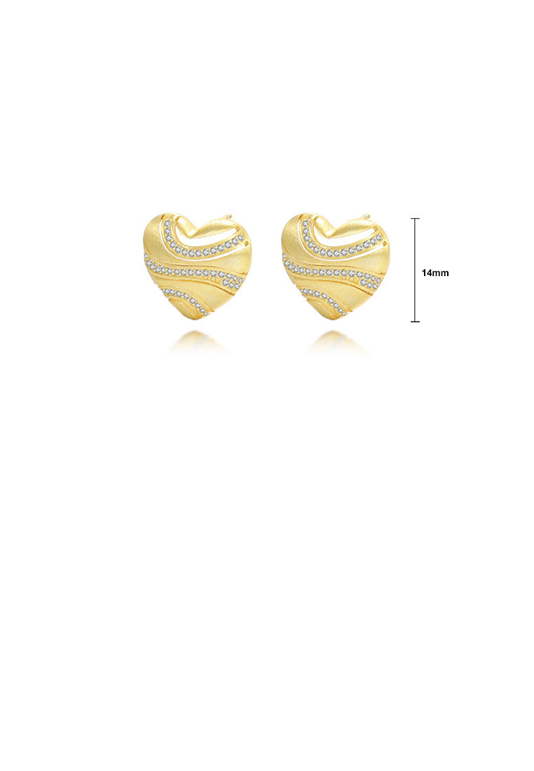 925 Sterling Silver Plated Gold Simple Elegant Heart Shape Earrings with Cubic Zirconia - Luxurious Look