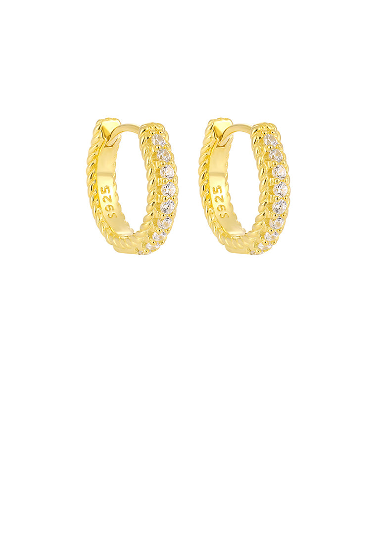 925 Sterling Silver Plated Gold Fashion Simple Geometric Hoop Earrings with Cubic Zirconia - Luxurious Look