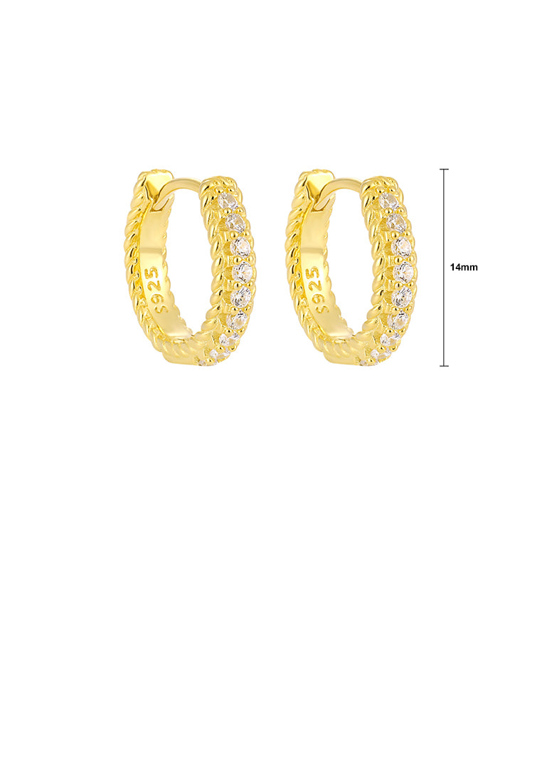 925 Sterling Silver Plated Gold Fashion Simple Geometric Hoop Earrings with Cubic Zirconia - Luxurious Look