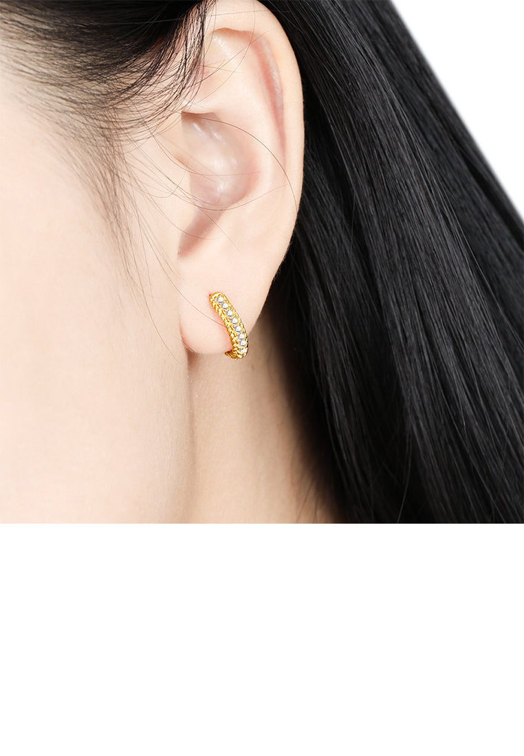 925 Sterling Silver Plated Gold Fashion Simple Geometric Hoop Earrings with Cubic Zirconia - Luxurious Look