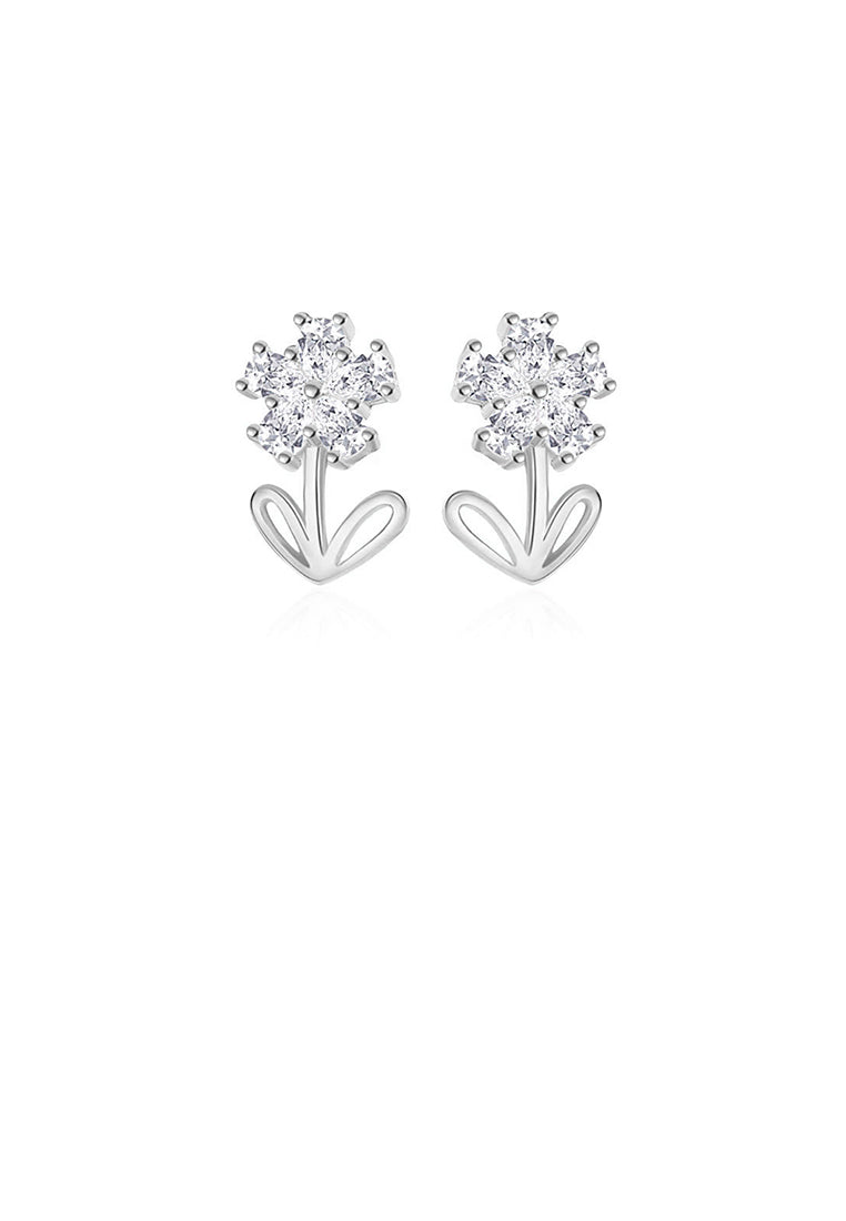 925 Sterling Silver Simple Cute Flower Stud Earrings with Cubic Zirconia - Luxurious Look