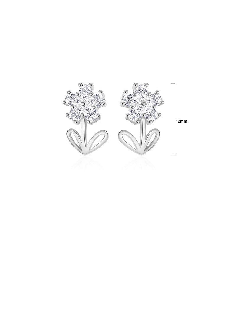 925 Sterling Silver Simple Cute Flower Stud Earrings with Cubic Zirconia - Luxurious Look